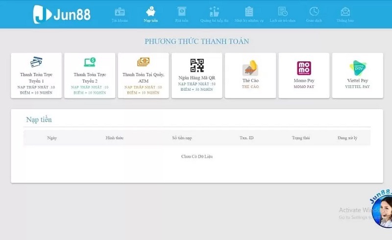 nạp tiền Jun88 đa phương thức 